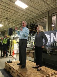 Ron Johnson taking the stage at his campaign kickoff at PACUR