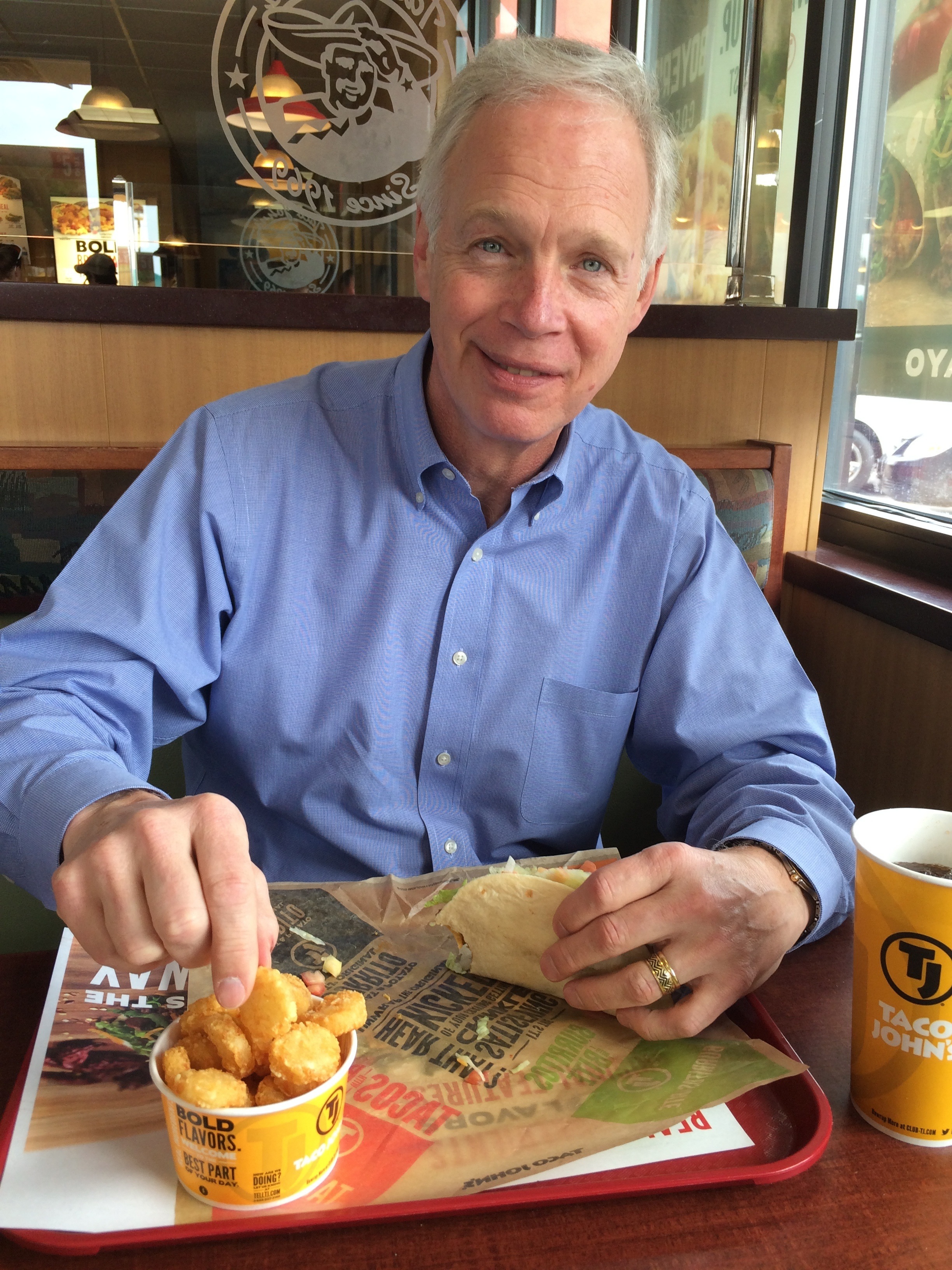 #RonOnTheRoad: Ron Johnson at Taco John's in Rice Lake Eating Some Potato Oles
