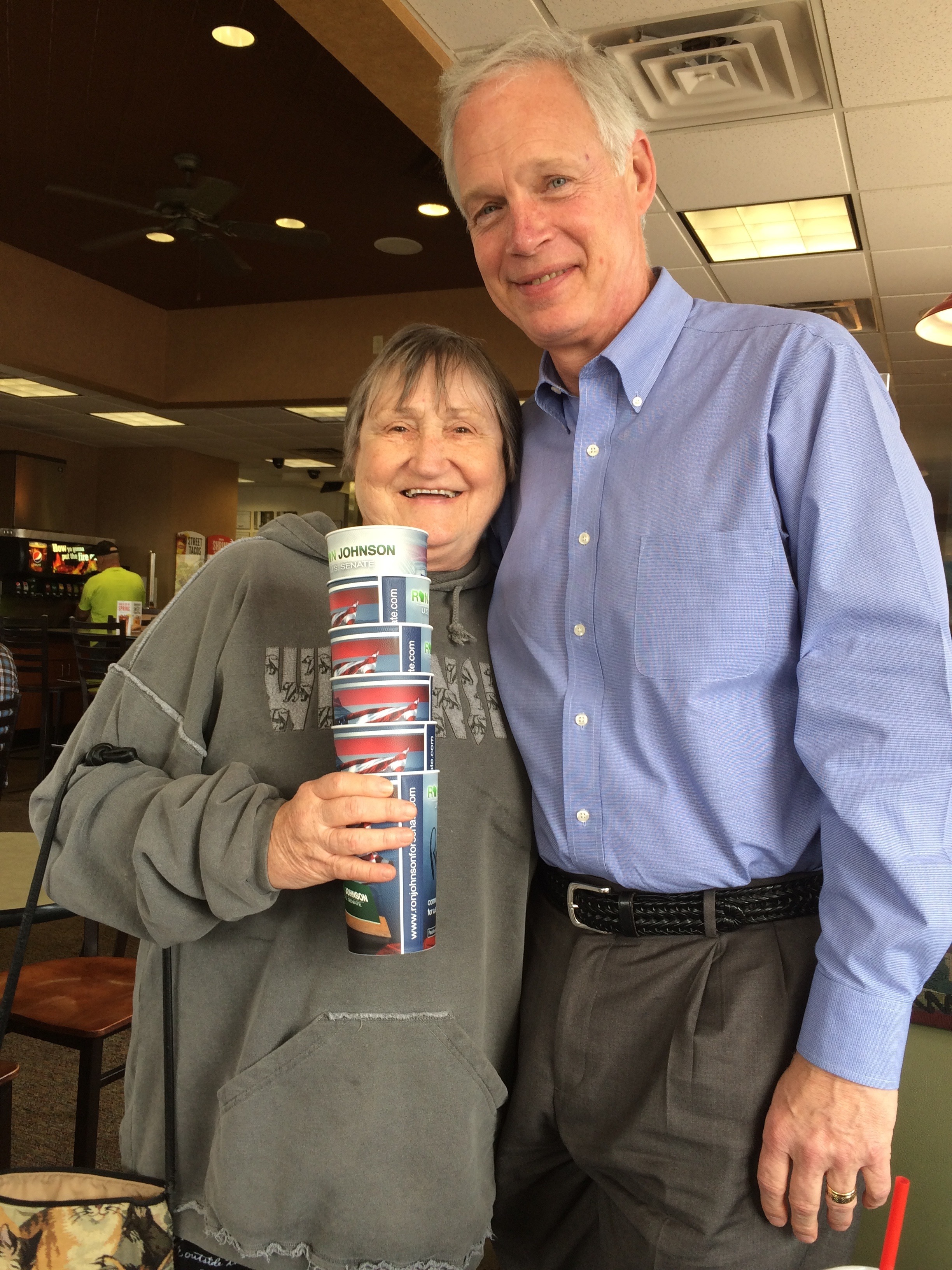 #RonOnTheRoad: Ron Johnson with Supporter Carolyn and the Signed Cups She Received